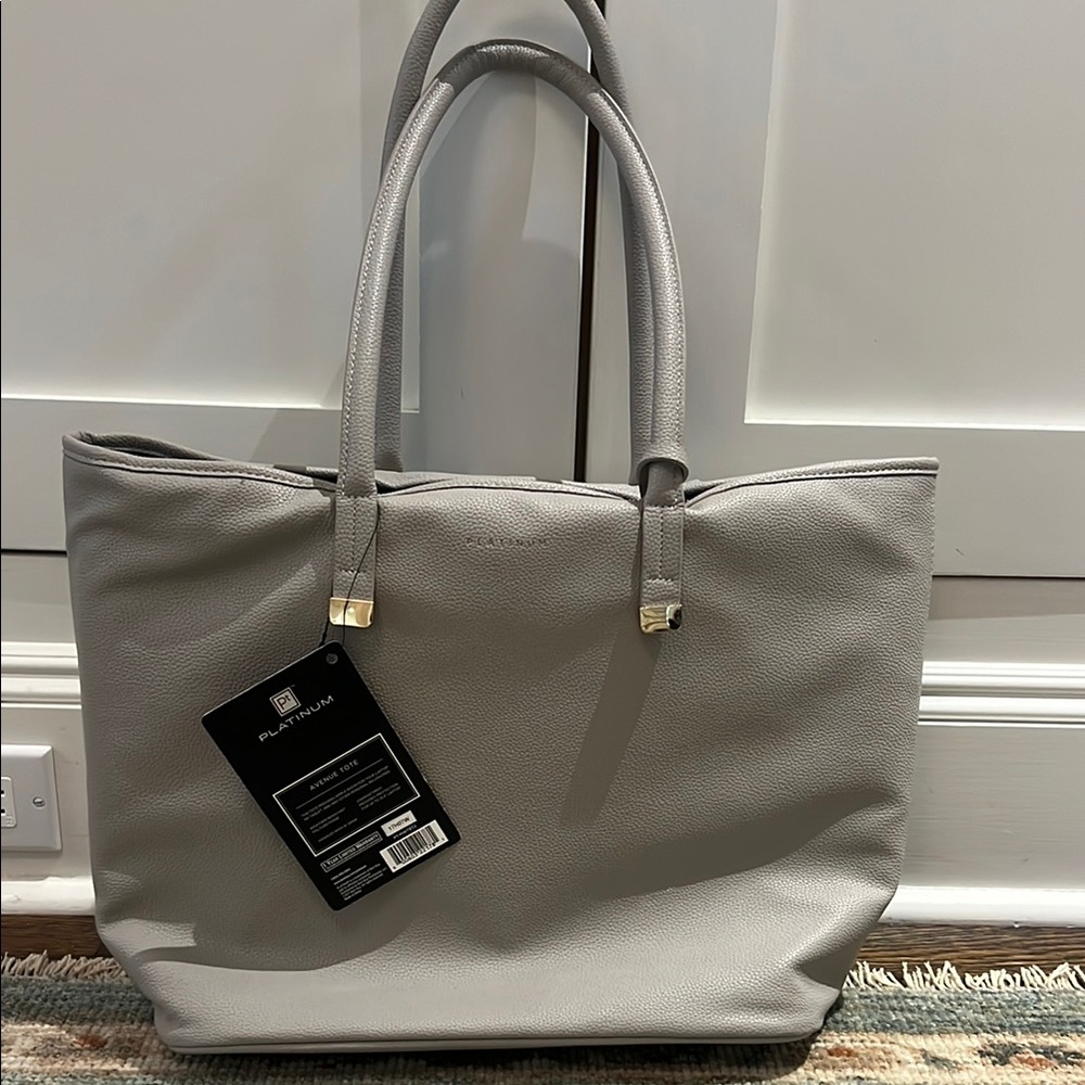 Gray Leather Laptop Work/Commuting Tote Bag